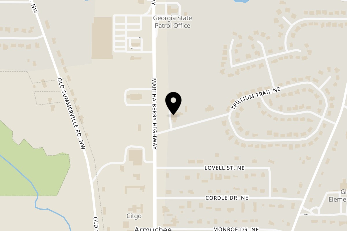 Map showing the location of Sam's Burger Deli on 3268 Martha Berry Hwy in Rome